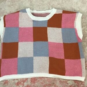 SHEIN Pink, Blue, and Brown Checkered Sweater